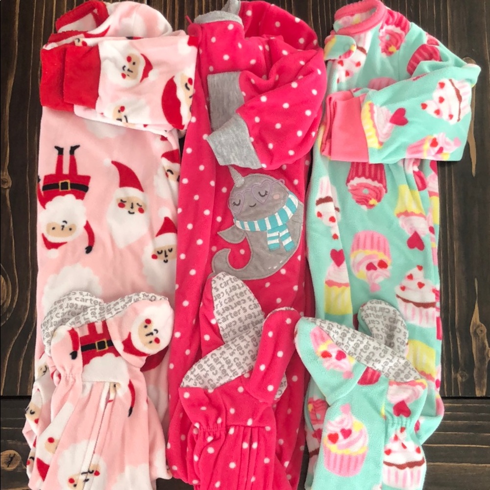 3 Carters zip front fleece pajamas